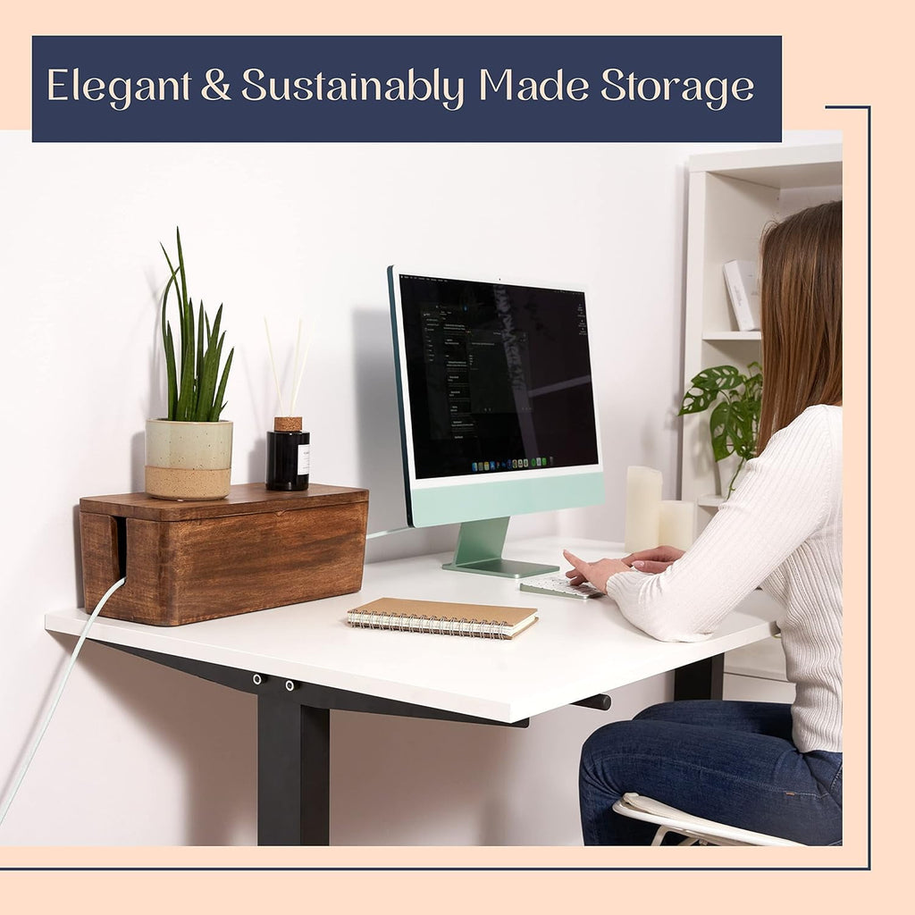 Luxe Designs Large Cable Management Box – Wooden Cord Organizer for Home & Office - Power Strips & Surge Protector - Wire Storage for Desk o - Image 4