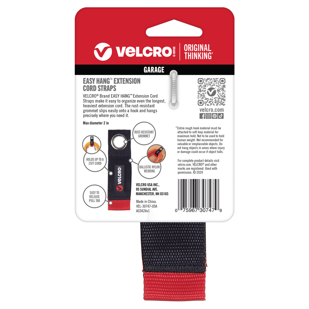 VELCRO Brand EASY HANG Extension Cord Organizer, 2pk Black Heavy Duty Nylon & Polyethylene Straps for Bulk Storage, Small 10 in Wall Hang, H - Image 6