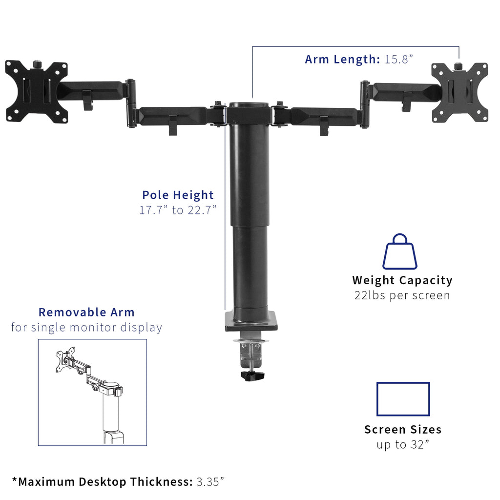VIVO Single Motor Stand Up Desk Frame with Electric Dual Monitor Mount - Image 4