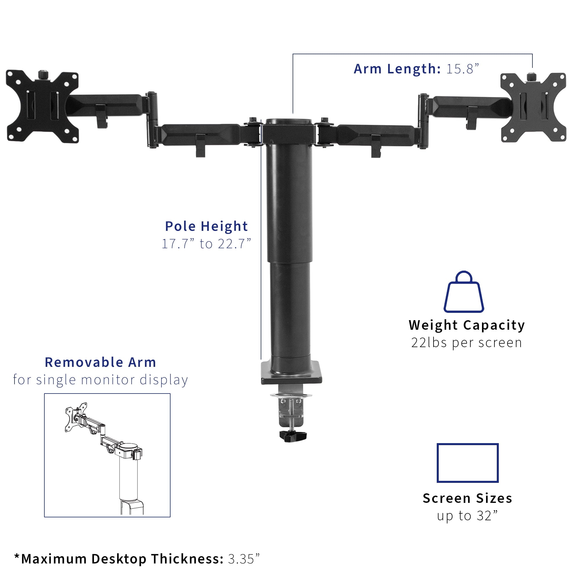 VIVO Single Motor Stand Up Desk Frame with Electric Dual Monitor Mount - Image 4