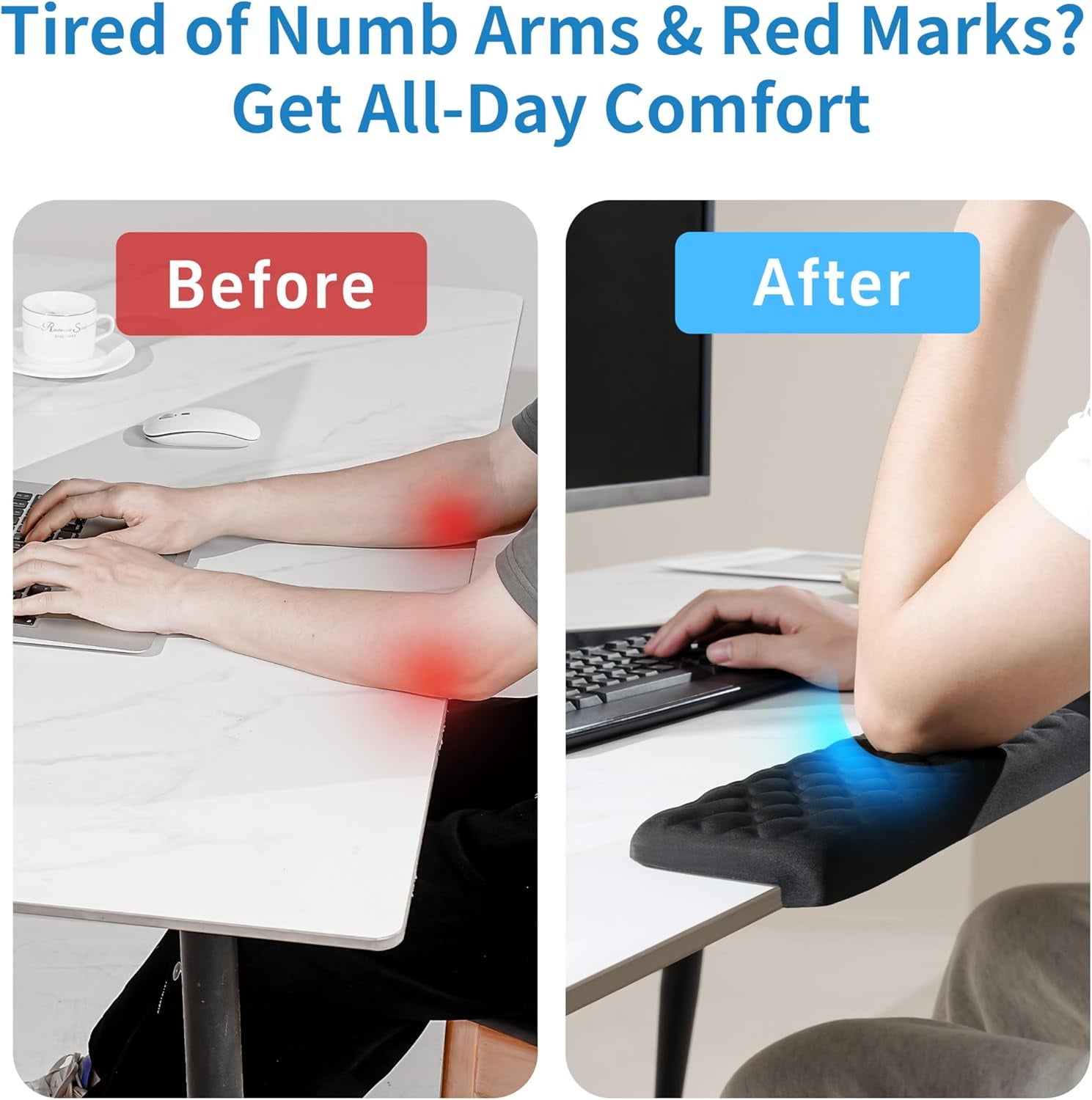 desk mat for desks, elbow support pad, non-slip, 2-piece ergonomic, for offices, black - Image 4