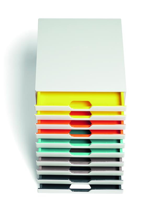 Desktop Drawer Organizer (VARICOLOR MIX 10 Compartments with Removable Labels) 11" w x 14" d x 11.375" h, White & Mul... - Image 5