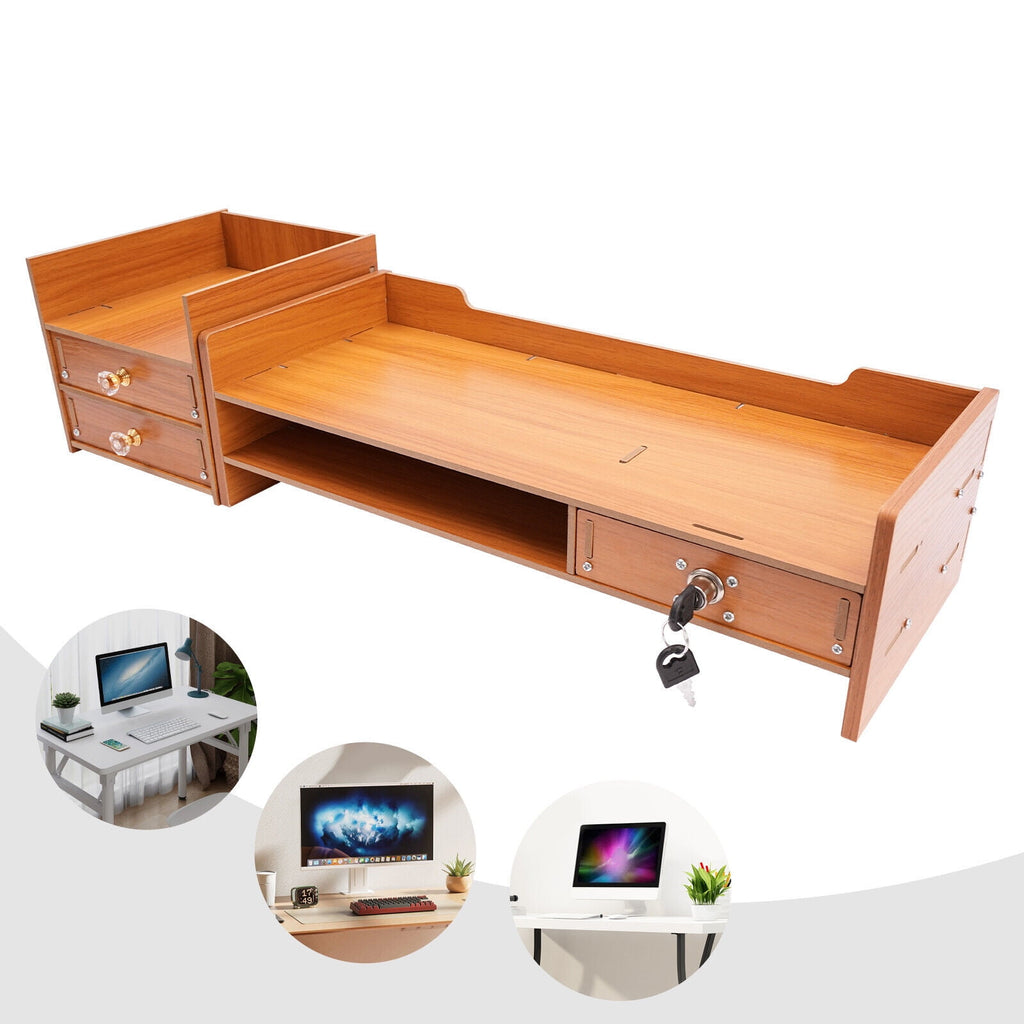 Stand with 3 Drawers Wooden Desk Organizer with Drawers Supplies Tabletop Desktop with Phone Holder - Image 5