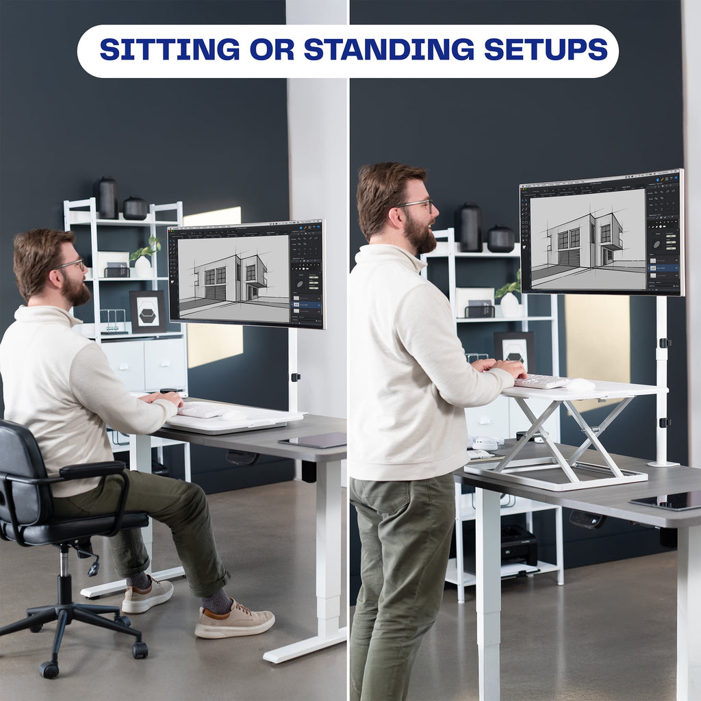 White Single Monitor Desk Mount Extra Tall Adjustable Stand for up to 32" Screen - Image 2