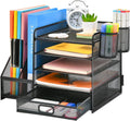 Marbrasse Metal Mesh 5-Tier Desk Organizer with File Holder, Drawer, Pen Holders - Vertical Tray for Office Supplies