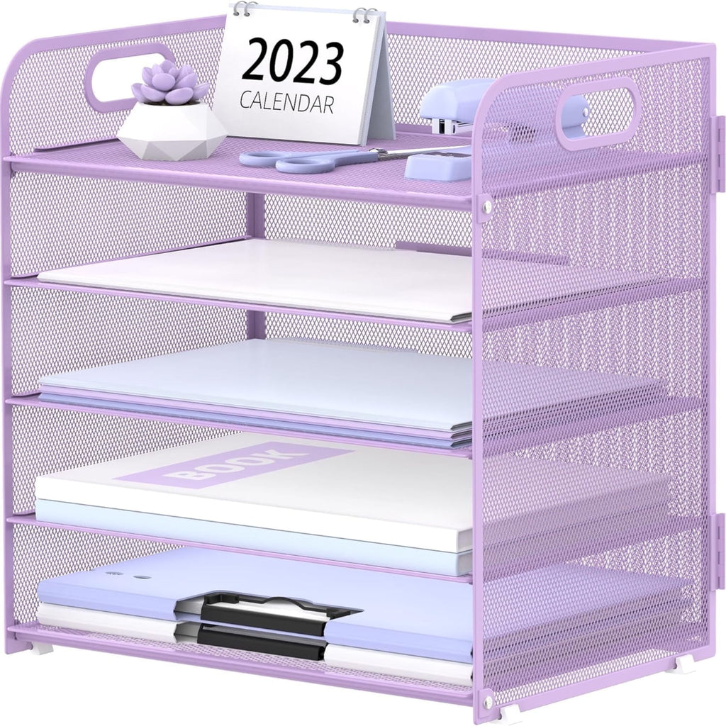 5-Tier Metal Desk Organizer with Handle, File Organizer, Purple, 1 Piece