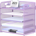 5-Tier Metal Desk Organizer with Handle, File Organizer, Purple, 1 Piece