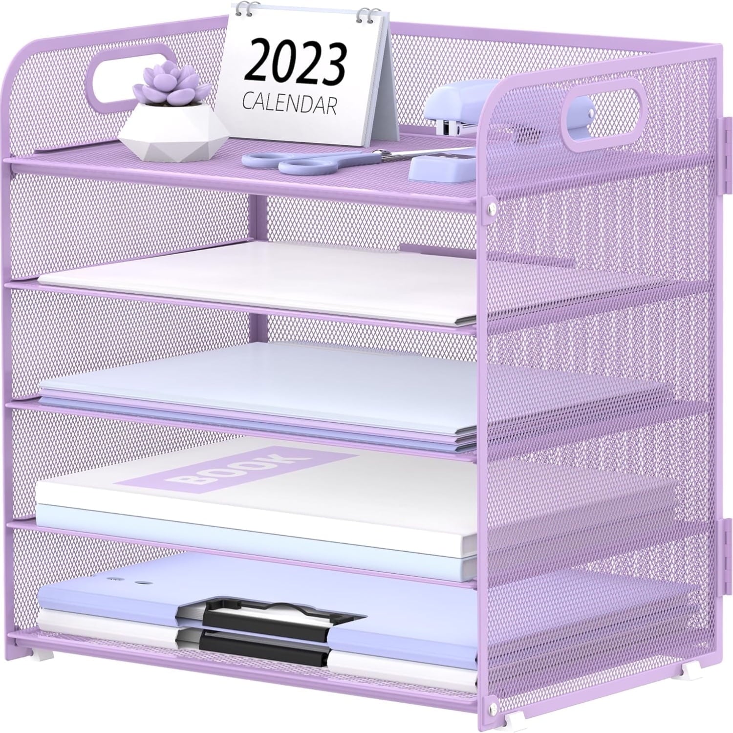 5-Tier Metal Desk Organizer with Handle, File Organizer, Purple, 1 Piece