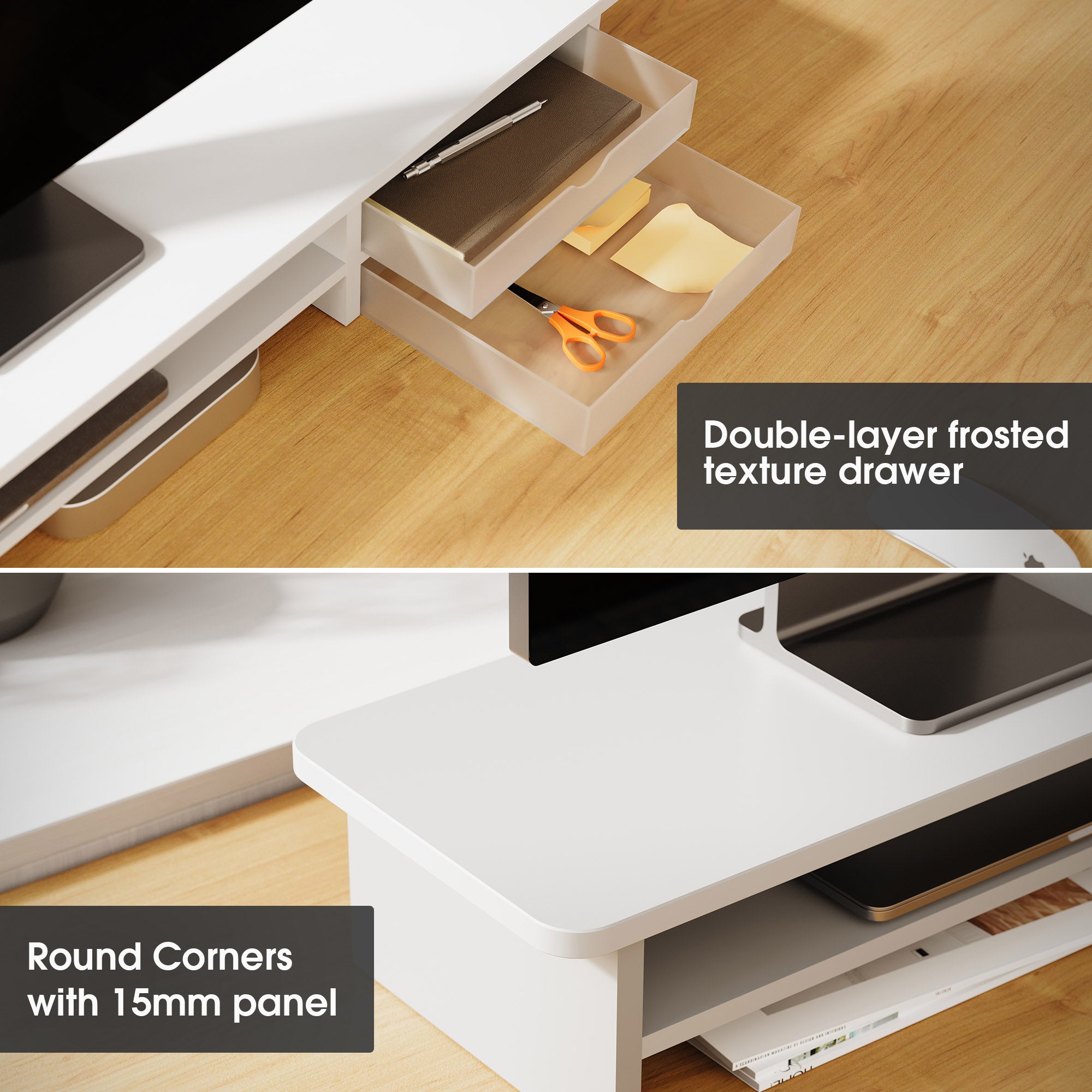Dual Monitor Stand, 42.5inch Monitor Riser with Acrylic Drawer - Image 6