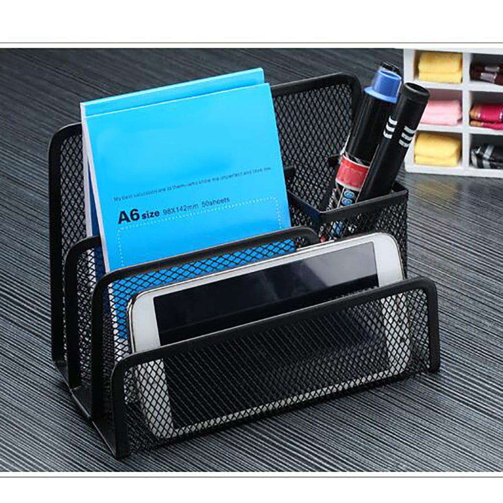 Metal Letter Magazine Home Tray Folder Slots Filing Envelope Black Holder Paper Document top Countertop Cell Mesh Sor... - Image 2