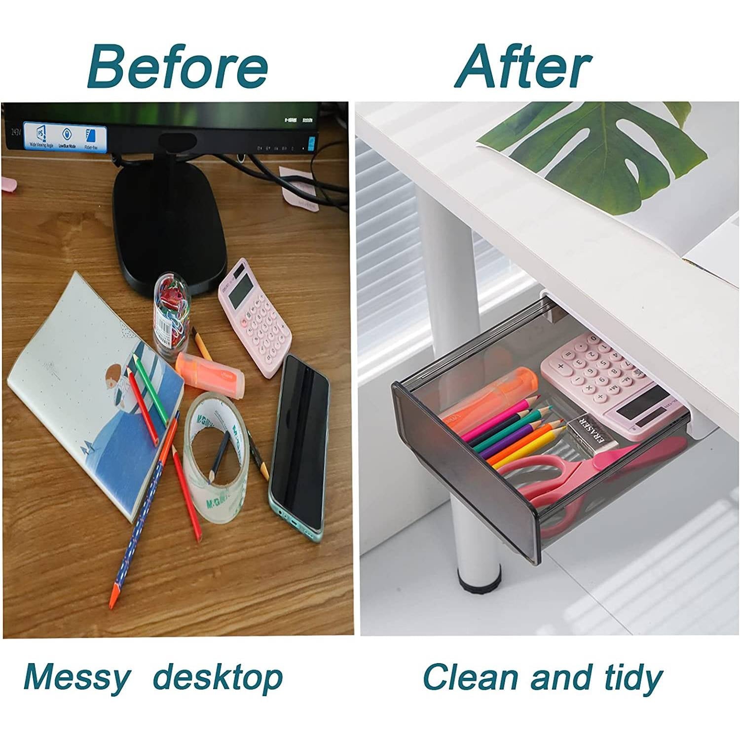 CECOLIC Under Desk Drawer Organizer, Table Hidden Slide Out Desk Drawer Plastic Desk Accessories & Workspace Organizers,Hidden Desktop Organ - Image 4