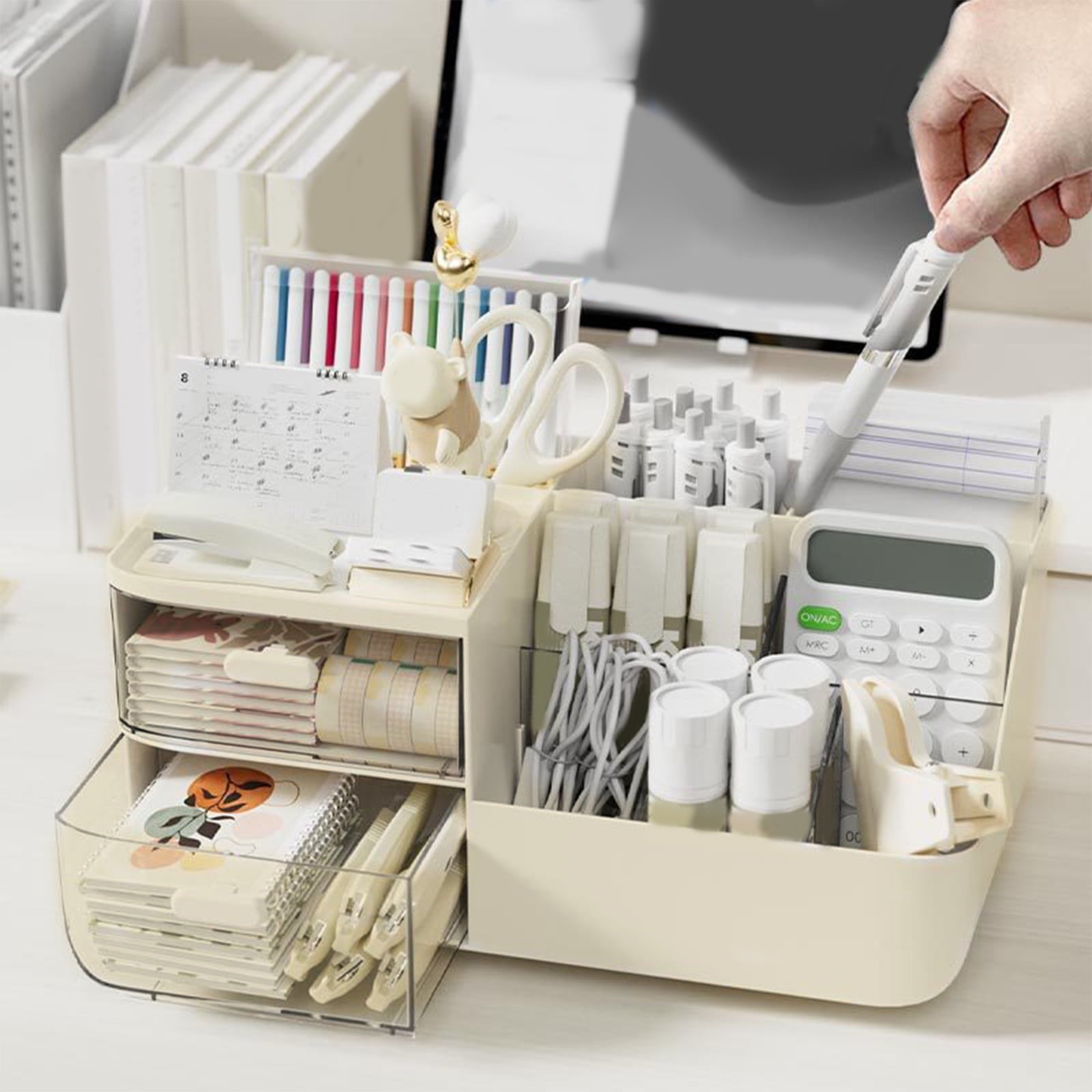 under $5 Desk Organizer with 2 Drawer, Multi-Functional Pencil Pen Holder for Desk, Desk Organizers and Accessories, ... - Image 6
