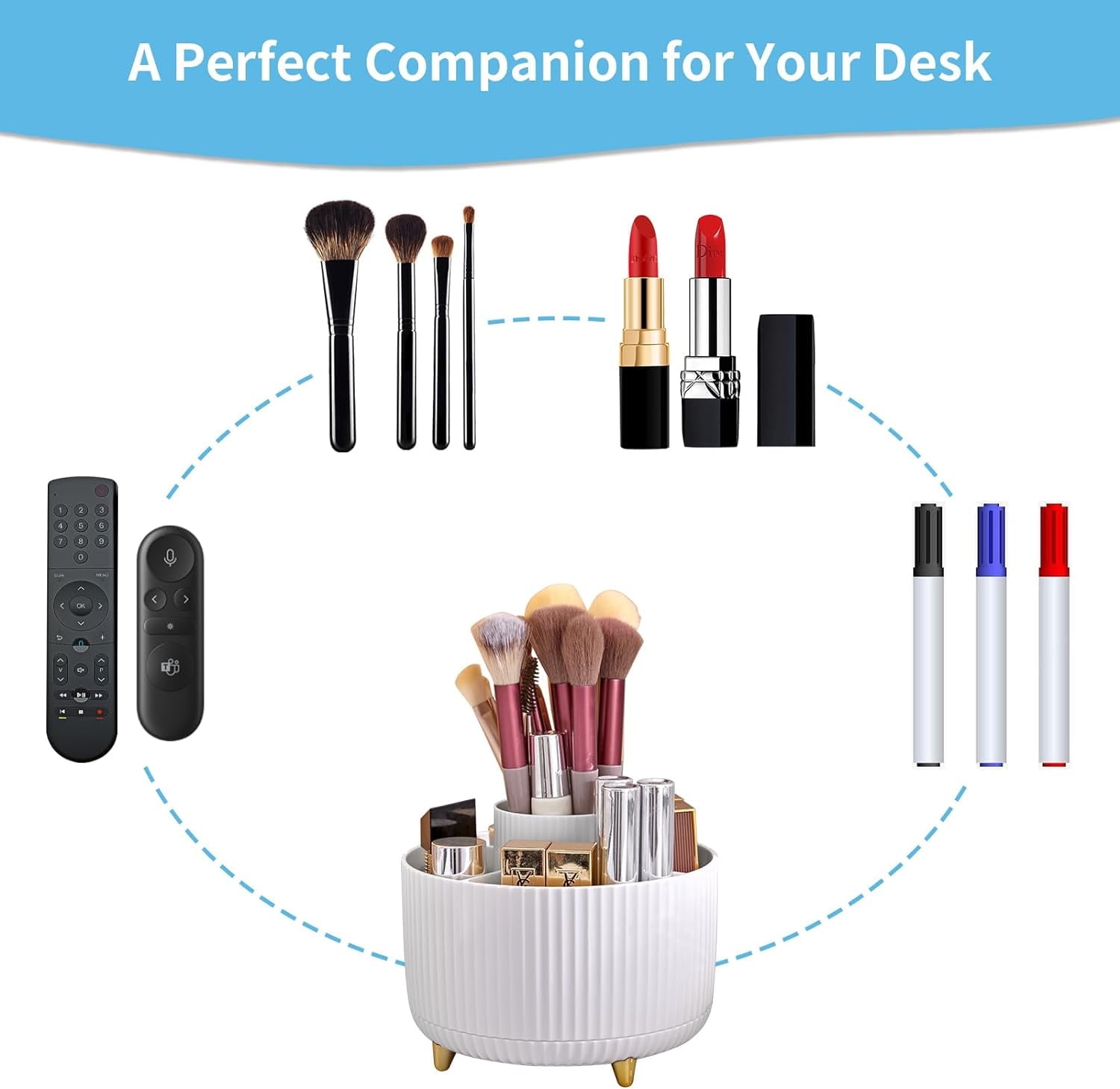 360 Rotating Desk Organizer 5 Compartments for Office Home - Image 3