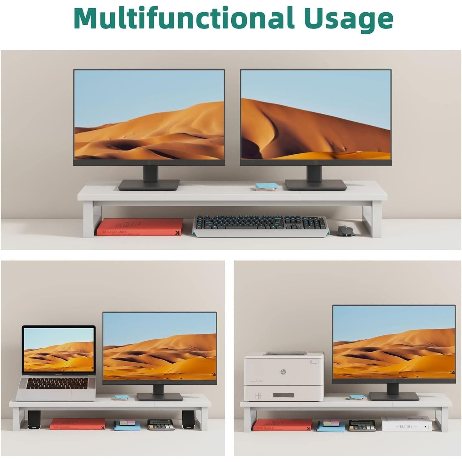 Riser, 39Inch Large s for 2 s, Computer , Wooden Desktop Oraganizer Shelf for Office Desk Computer,Laptop,TV - Image 4