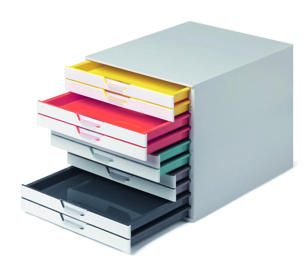 Desktop Drawer Organizer (VARICOLOR MIX 10 Compartments with Removable Labels) 11" w x 14" d x 11.375" h, White & Mul... - Image 6