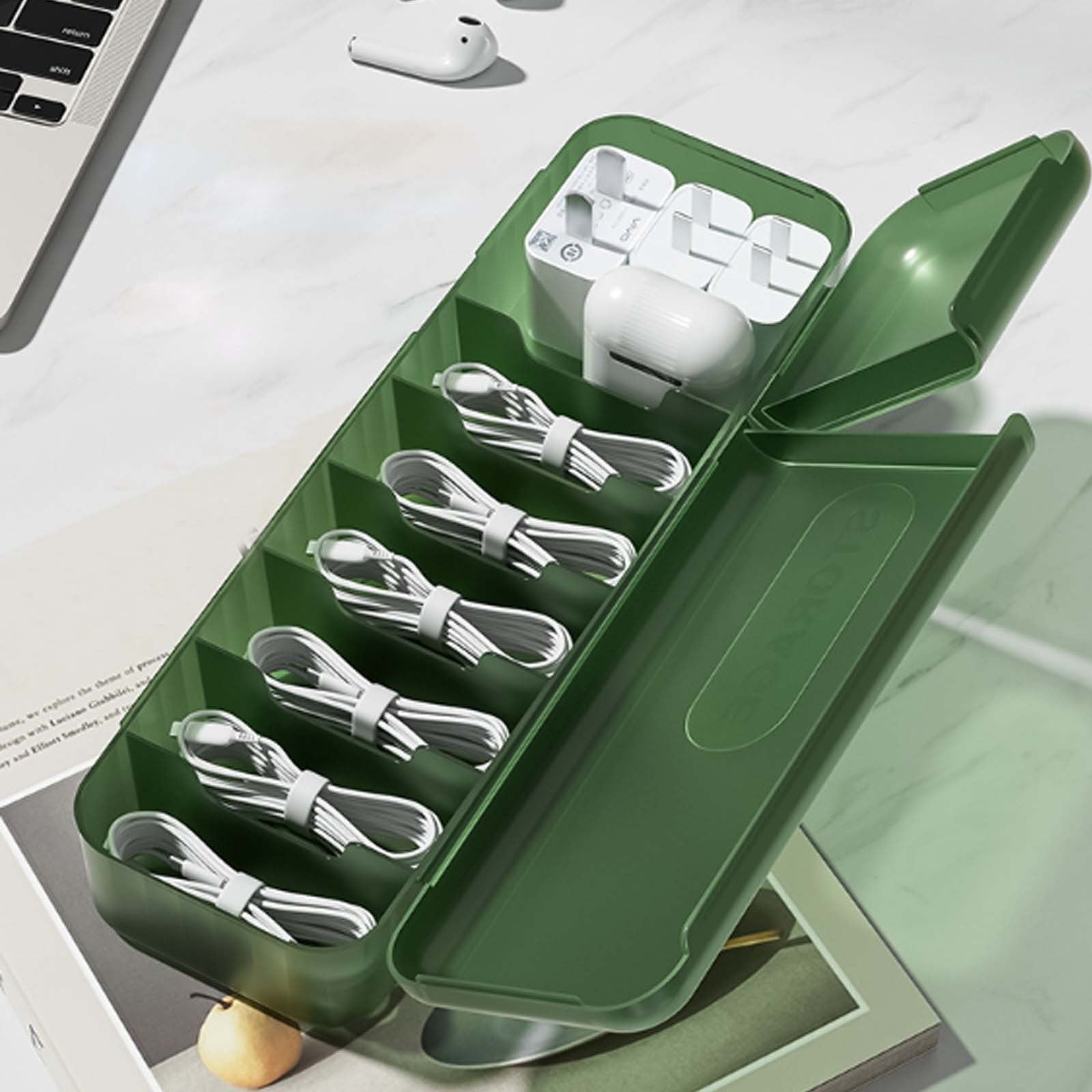 Charger Organizer Cord Organizer Box Cable Management Box Cable Organizer Box 7 Compartments Storage Box USB Cord Sorter Desktop Cable Manag - Image 4
