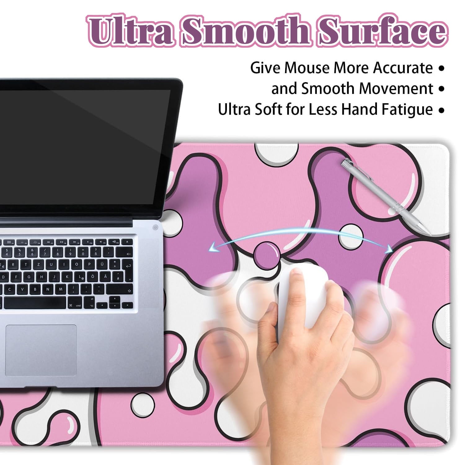 Large Mouse Pad, Pink Purple Fluid Desk Mat XL Extended 80x30cm for Keyboard and Computer, Non-Slip Rubber Base Stitc... - Image 5