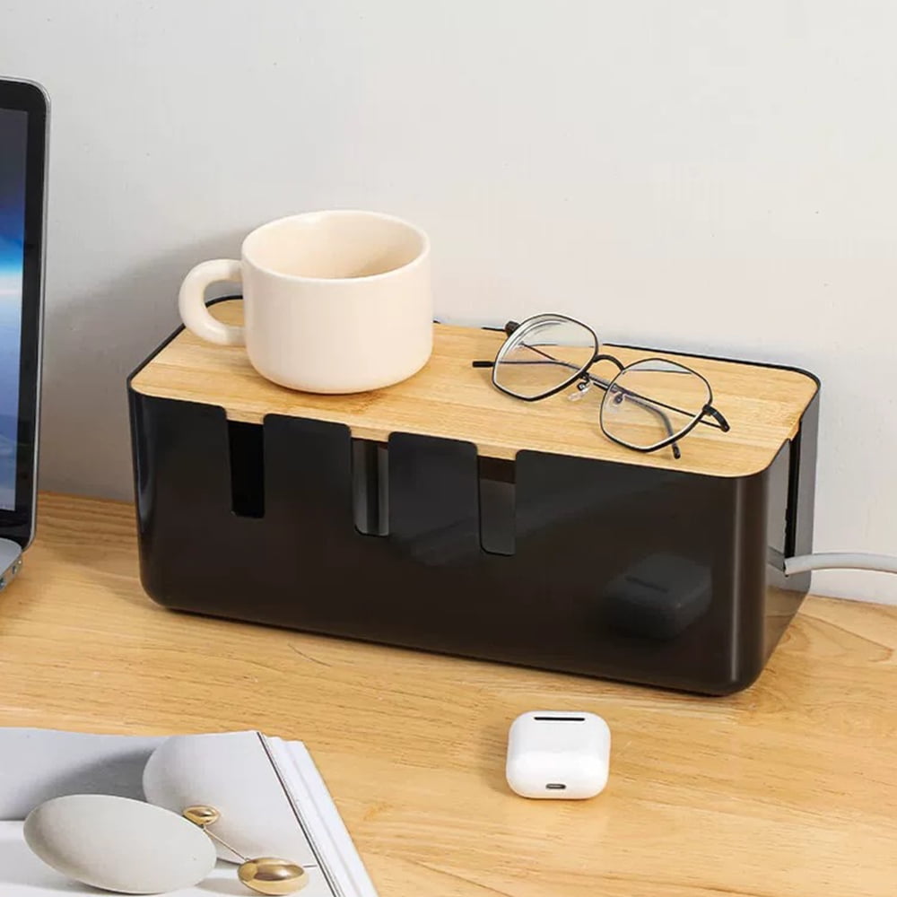 Cable Management Box, Wood Lid, 12x5x4.5 inches, Cord Organizer for Desk TV Computer USB Hub System - Cover, Hide Pow... - Image 2