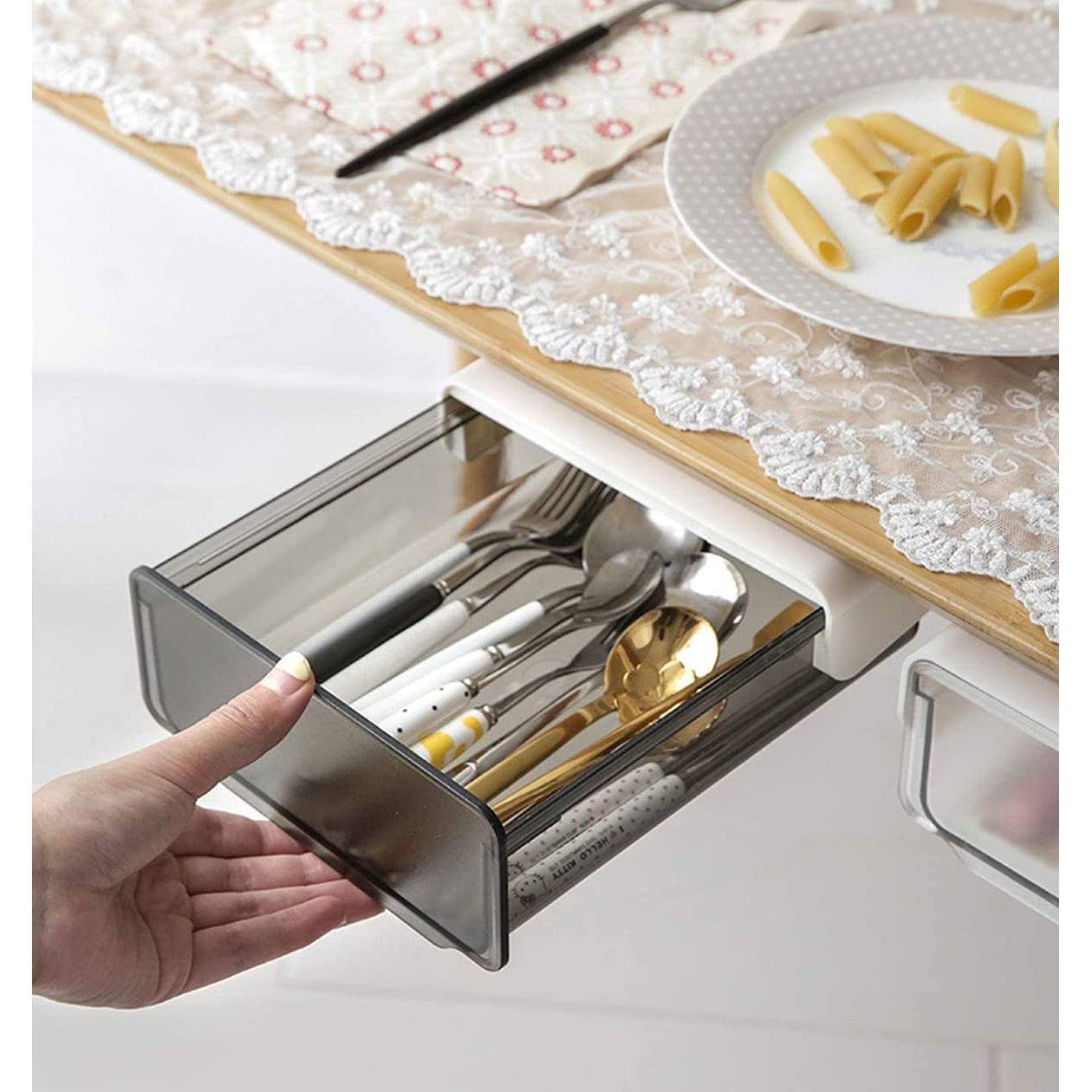 CECOLIC Under Desk Drawer Organizer, Table Hidden Slide Out Desk Drawer Plastic Desk Accessories & Workspace Organizers,Hidden Desktop Organ - Image 5