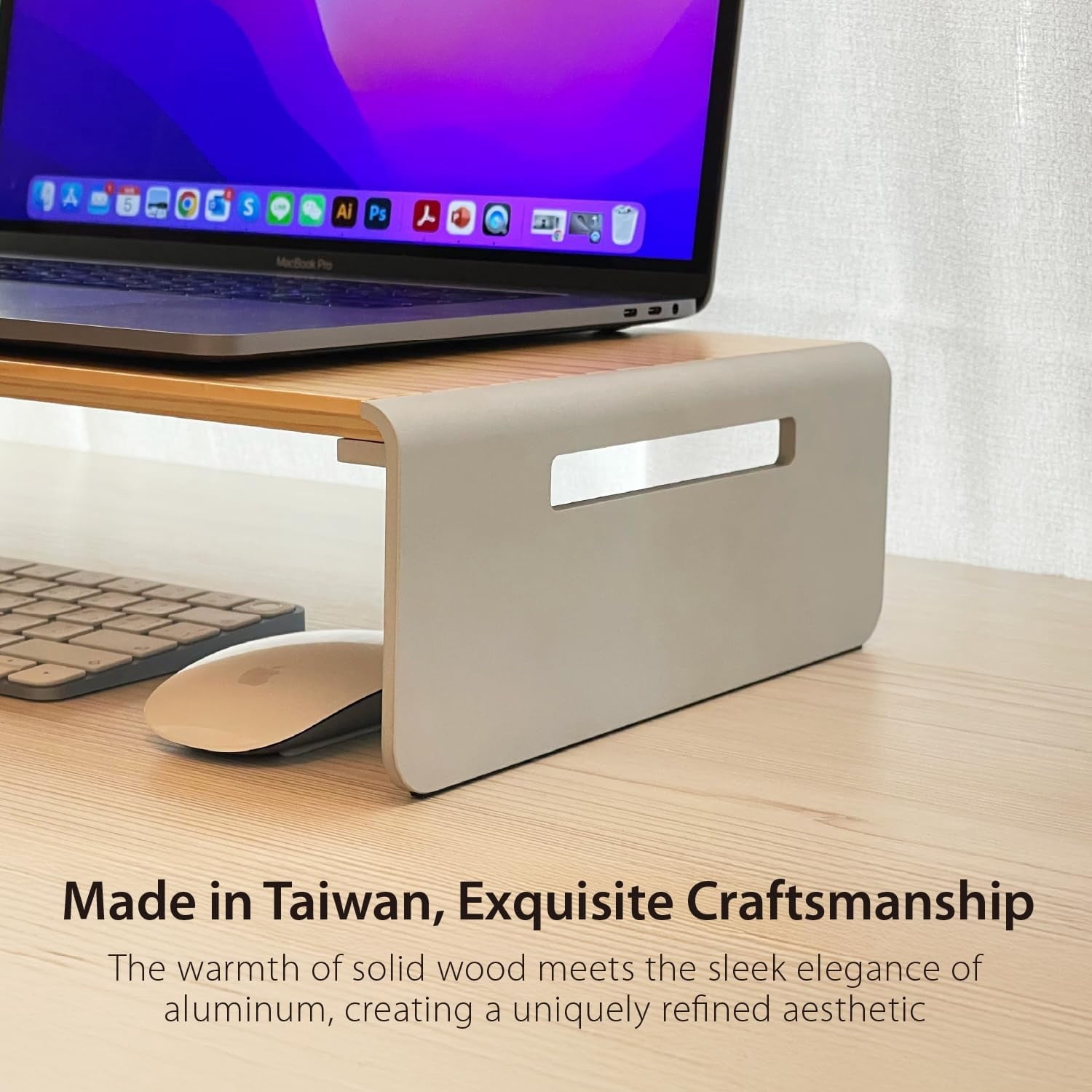 Premium Monitor Stand with Wood Top and Aluminum Base for TV Screen Laptop Printer Riser  Load 88 lbs - Image 3