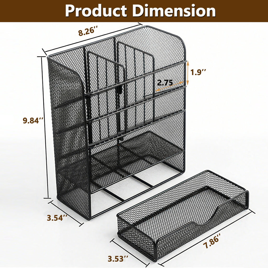 Metal Pen Organizer, Pencil Holder for Desk, Office Desktop Organizer with Drawer - Image 2