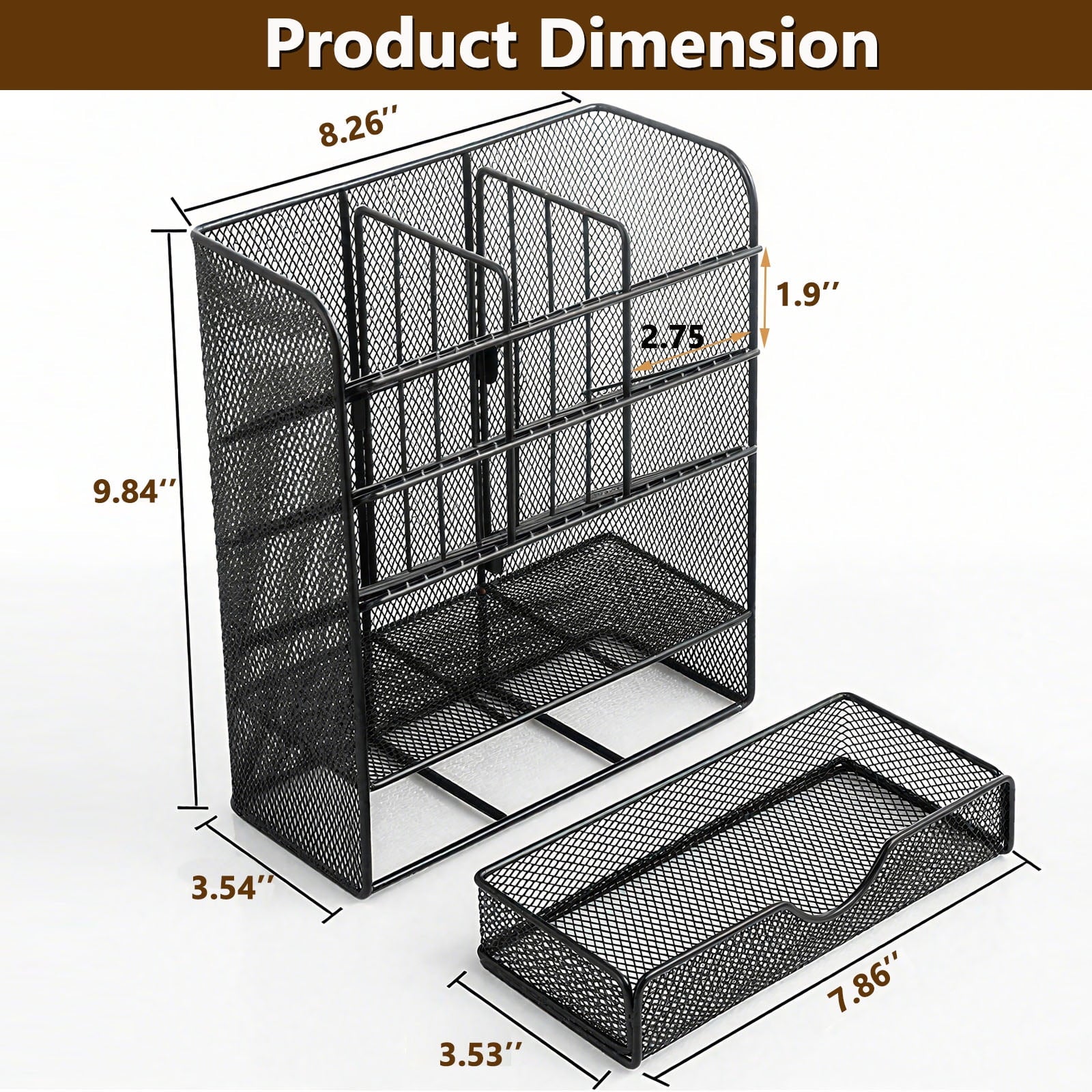 Metal Pen Organizer, Pencil Holder for Desk, Office Desktop Organizer with Drawer - Image 2