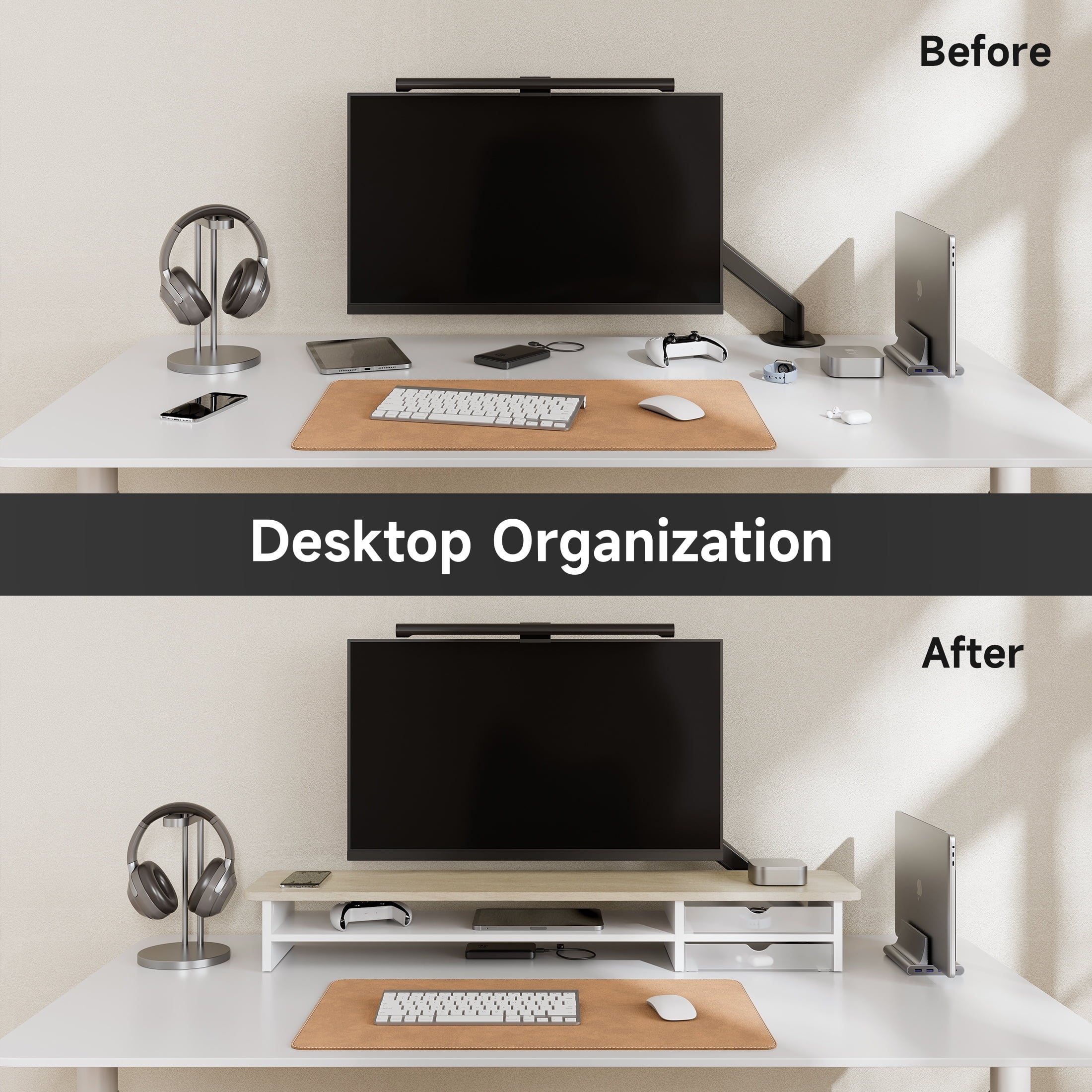 Fenge Monitor Stand, Dual Monitor Riser, 42.5inch Large Desk Computer Monitor Stand Riser with Drawer - Image 5