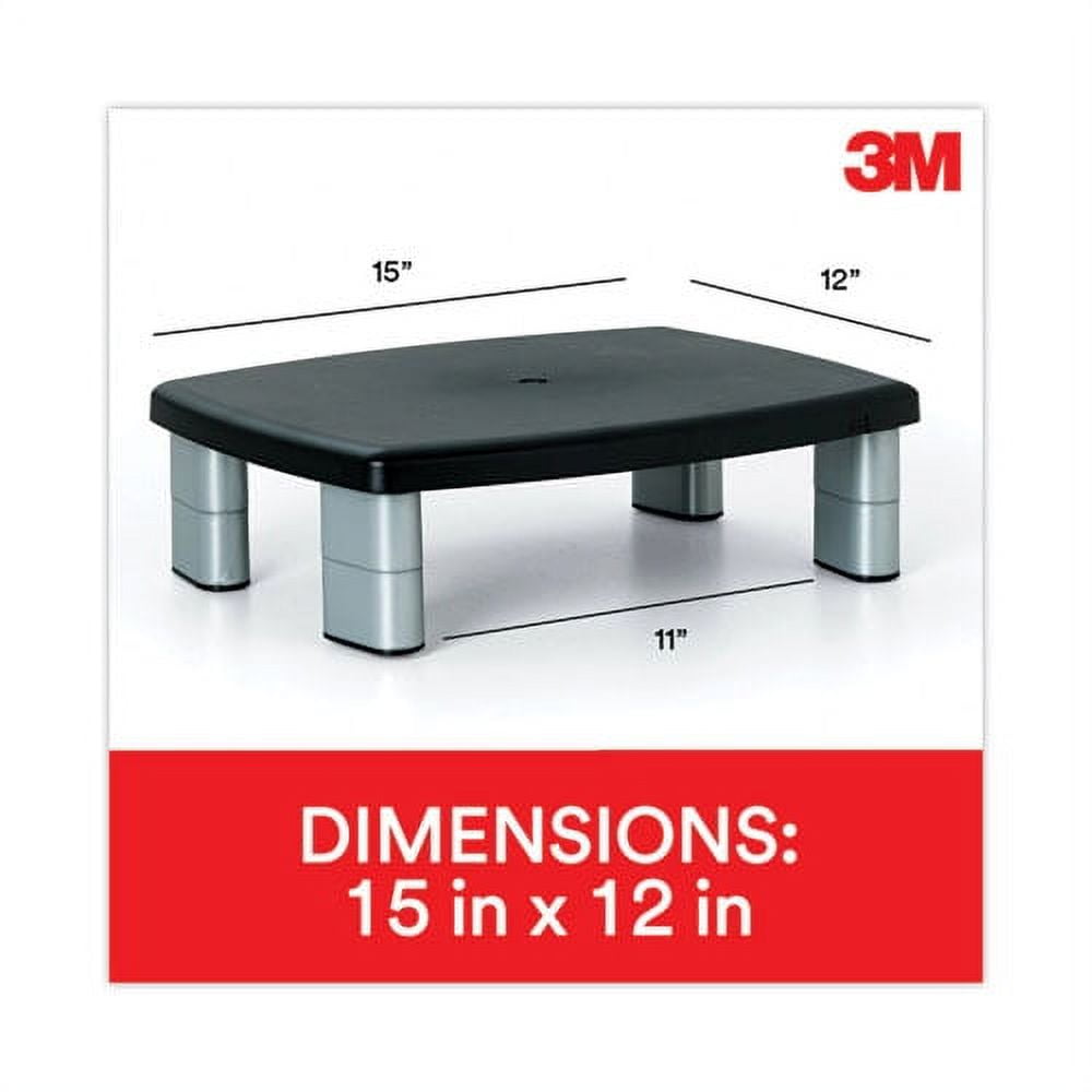 "Adjustable Height Monitor Stand, 15"" X 12"" X 2.63"" To 5.78"", Black/silver, Supports 80 Lbs | Bundle of 2 Each" - Image 2