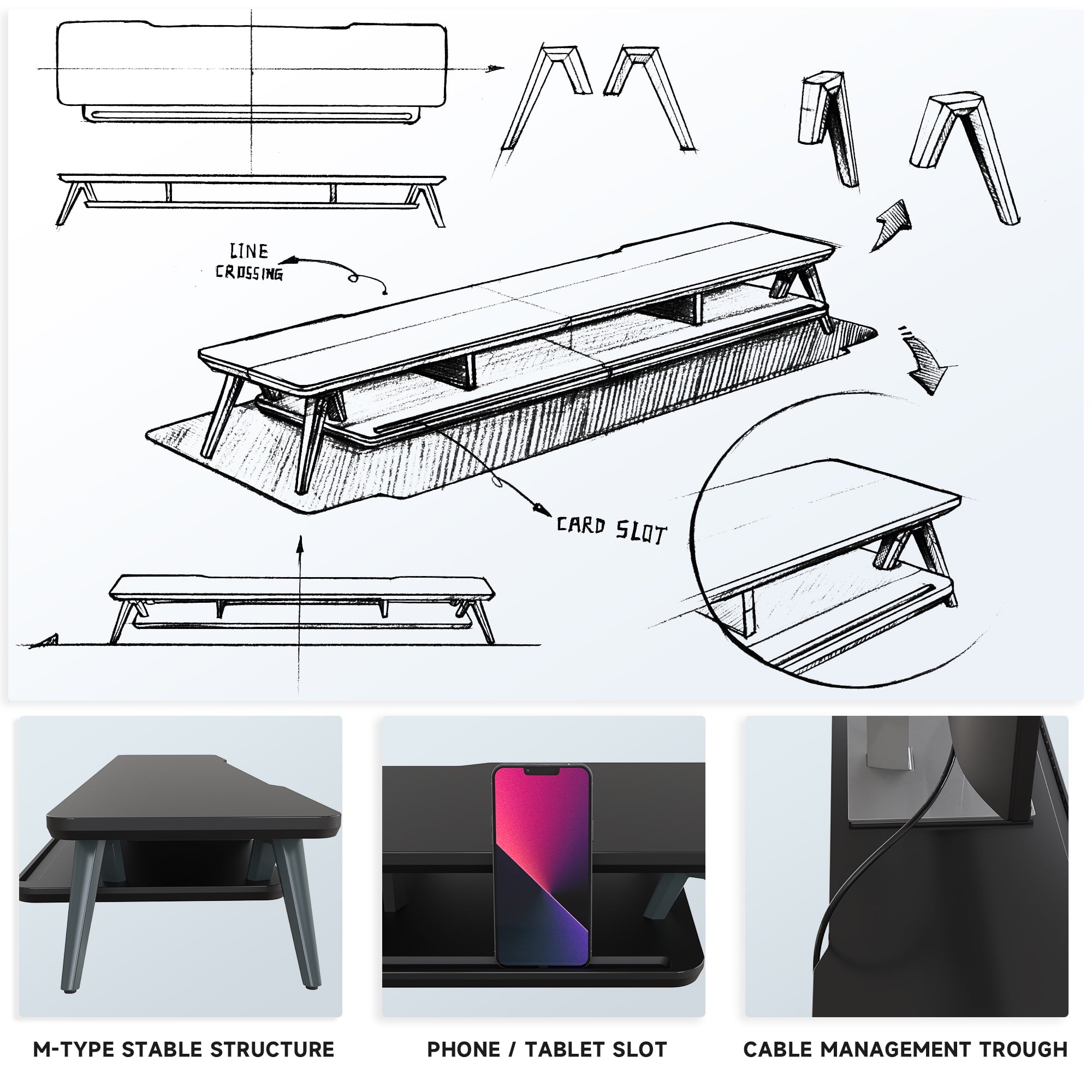 Dual Monitor Stand, Monitor Stands Riser for 2 Monitors, 42.5 Inch Monitor Stands Shelf with 12 Color LED Light for O... - Image 6