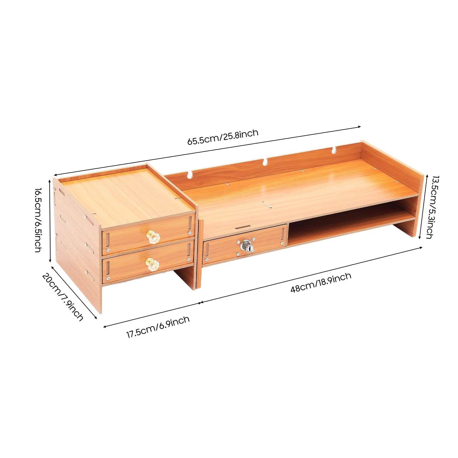 Computer Monitor Stand Riser Study Office Desk Organizer Wood Computer Rack with Drawers - Image 2