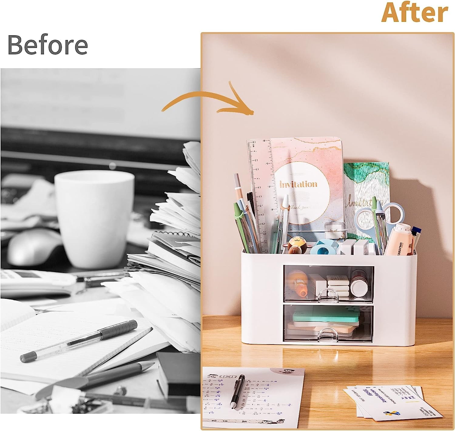 with 2 Drawer, Multi-Functional cil Holder for Desk, Desk s and Accessories with 5 Compartments + Drawer for Office A... - Image 6
