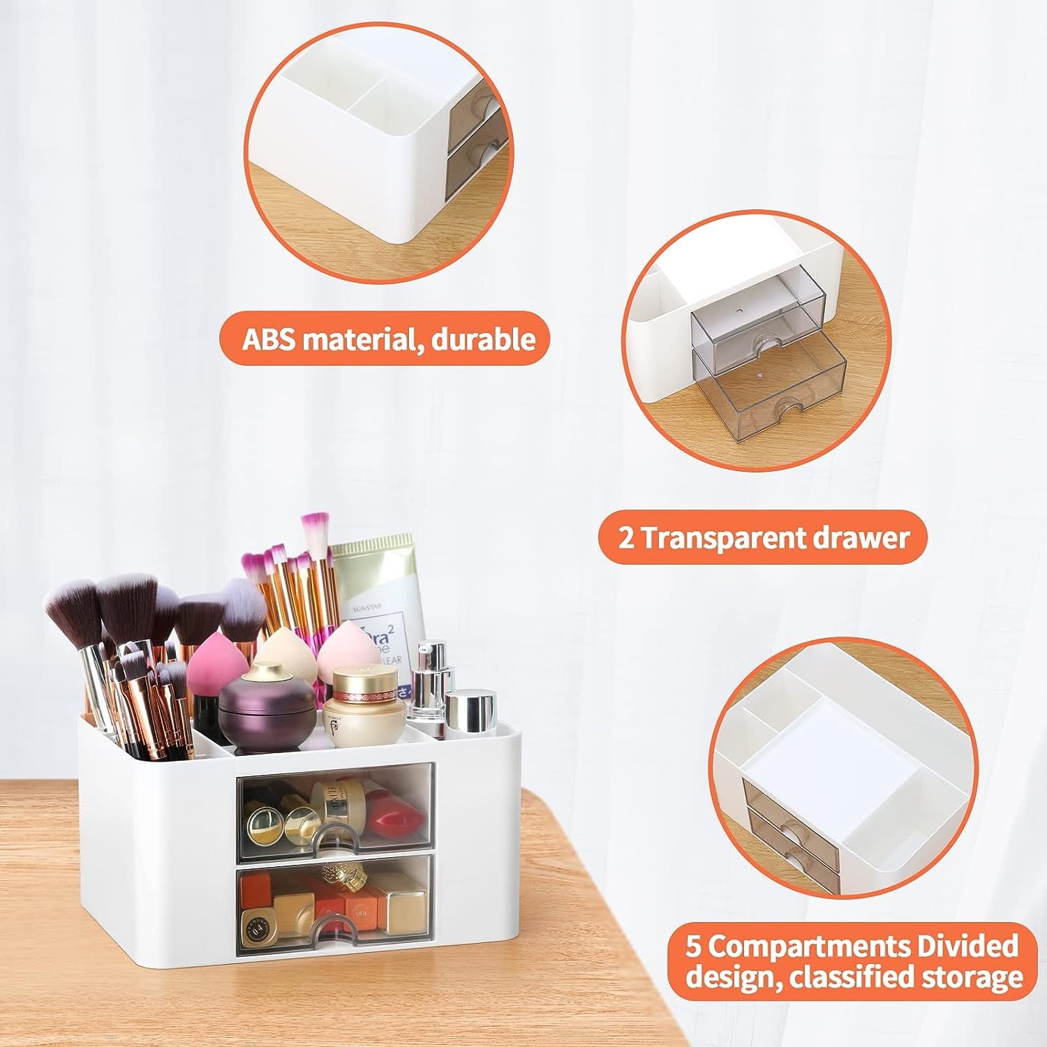 Clackibukvyz 2 Pack Desk Organizer with 2 Drawer, Plastic Office Desk Accessories Organizers, White - Image 2