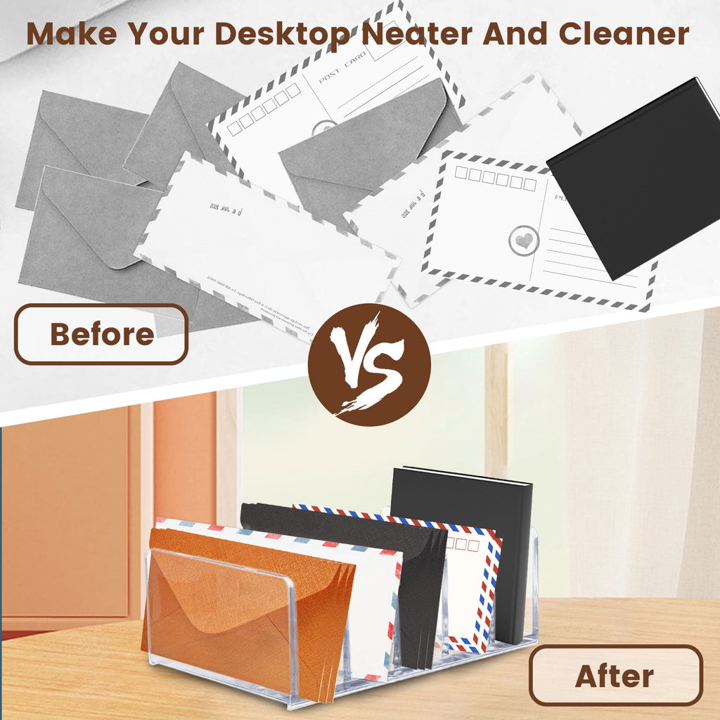Acrylic Mail Organizer for Desk, 5 Compartments Thick Clear Mail Holder Letter Sorter Countertop, Modern Office Home ... - Image 3
