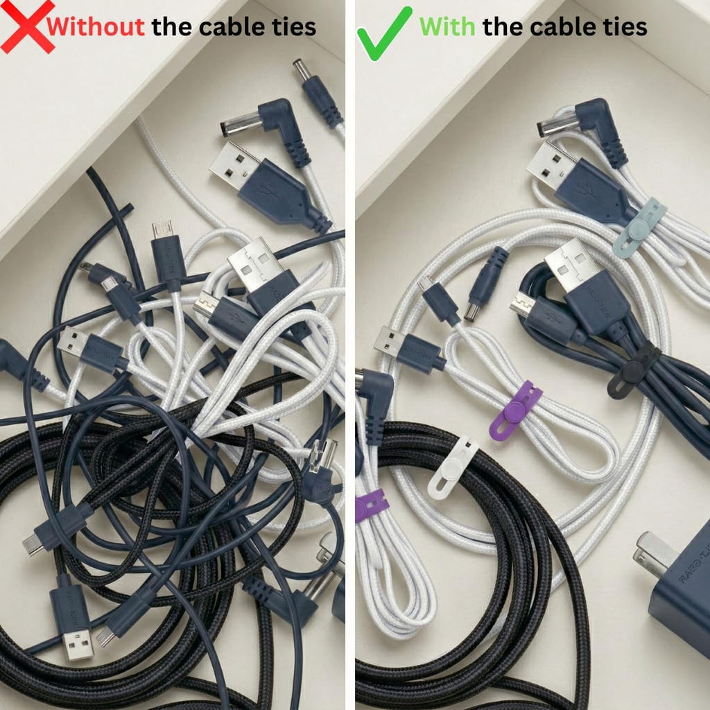 Reusable Silicone Cable Ties Pack of 24 Adjustable Cord Organizer Straps, Flexible Wire Management Bands, Multi-Color... - Image 5