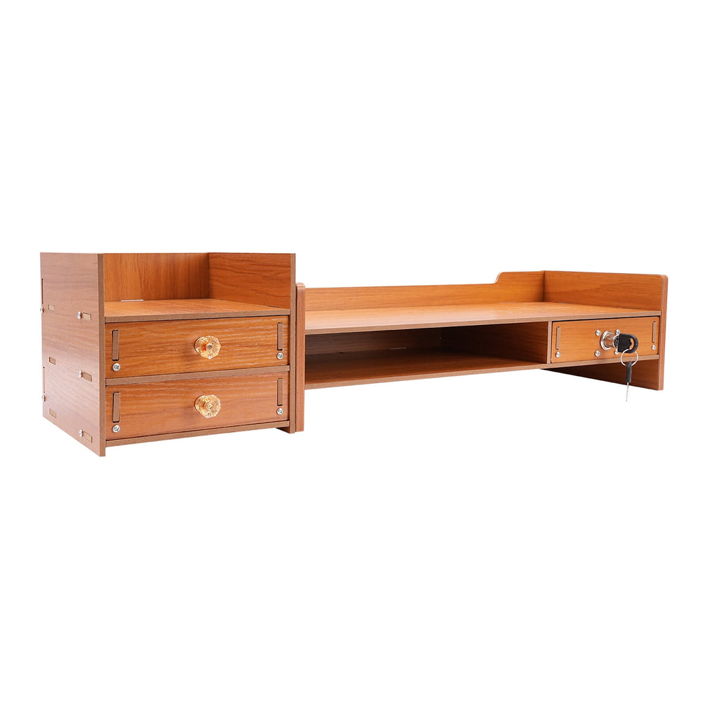 Wooden Desk Organizer with Drawers Office Supplies Computer Desktop Tabletop - Image 6
