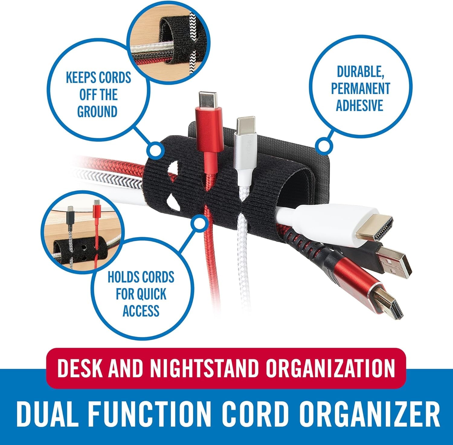 Brand Cord Organizer for Desk Cable Management, Nightstand Organization, Unique Dual Function Holds Wires for Easy Ac... - Image 2