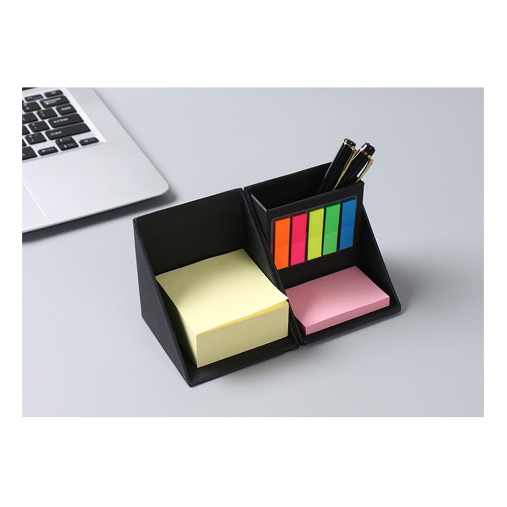Sticky Note Holder with Multi-Color Self-Stick Notes Set for Desk Organizer, Office Storage, Black - Image 3