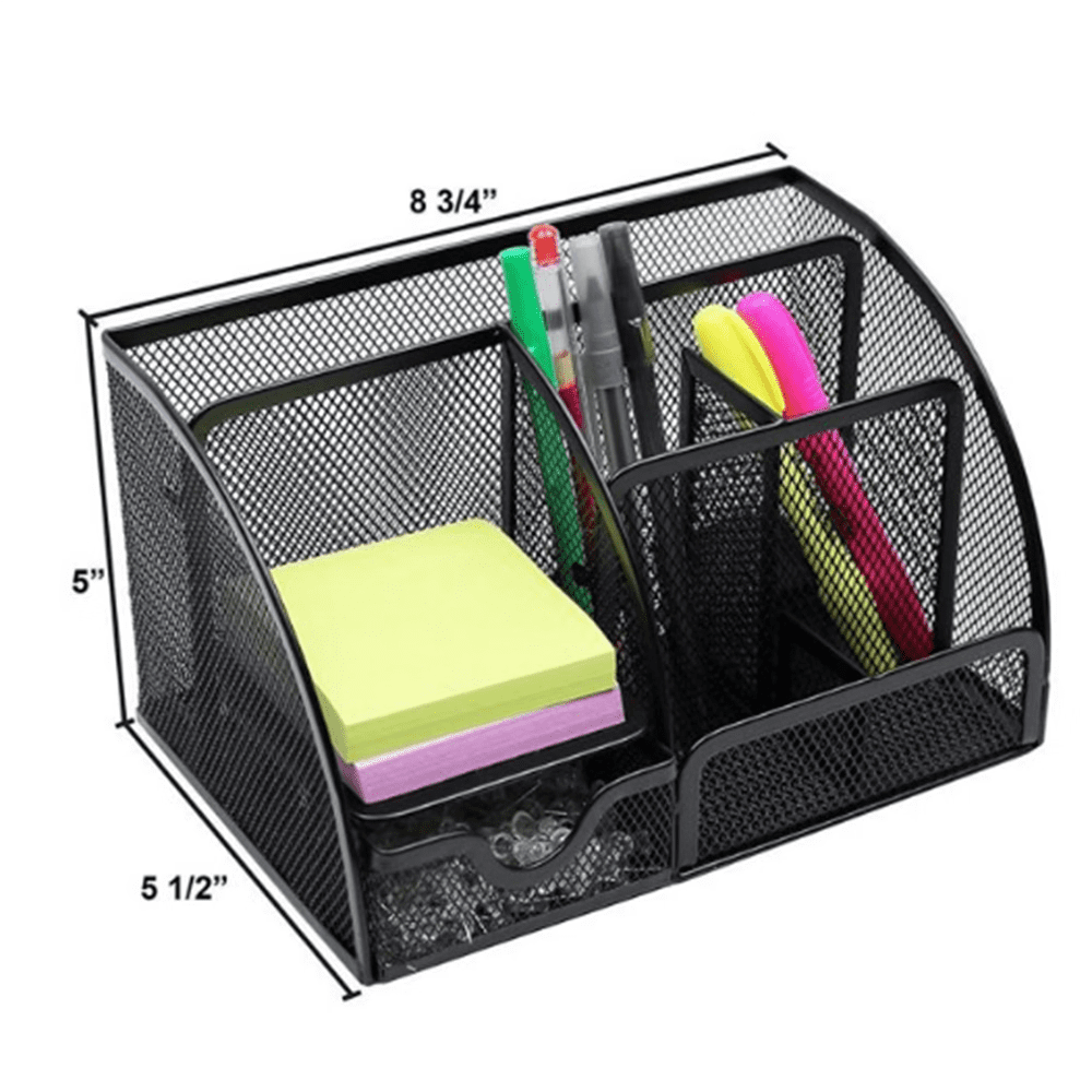 ZOUYUE Mesh Office Supplies Desk Organizer Caddy, 6 Compartments, Black - Image 6
