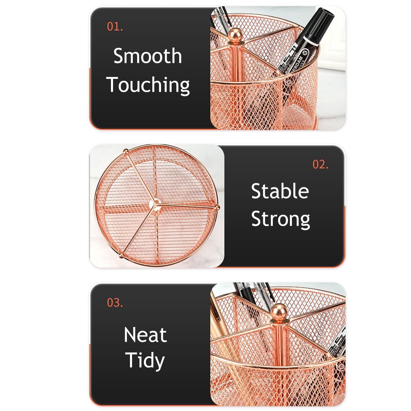 Bleiou Metal Makeup Brush Holder Pen Holder Rotating Desk Organizer for Office Supplies - Convenient and Durable Storage for Pens,Pencils,Ma - Image 5