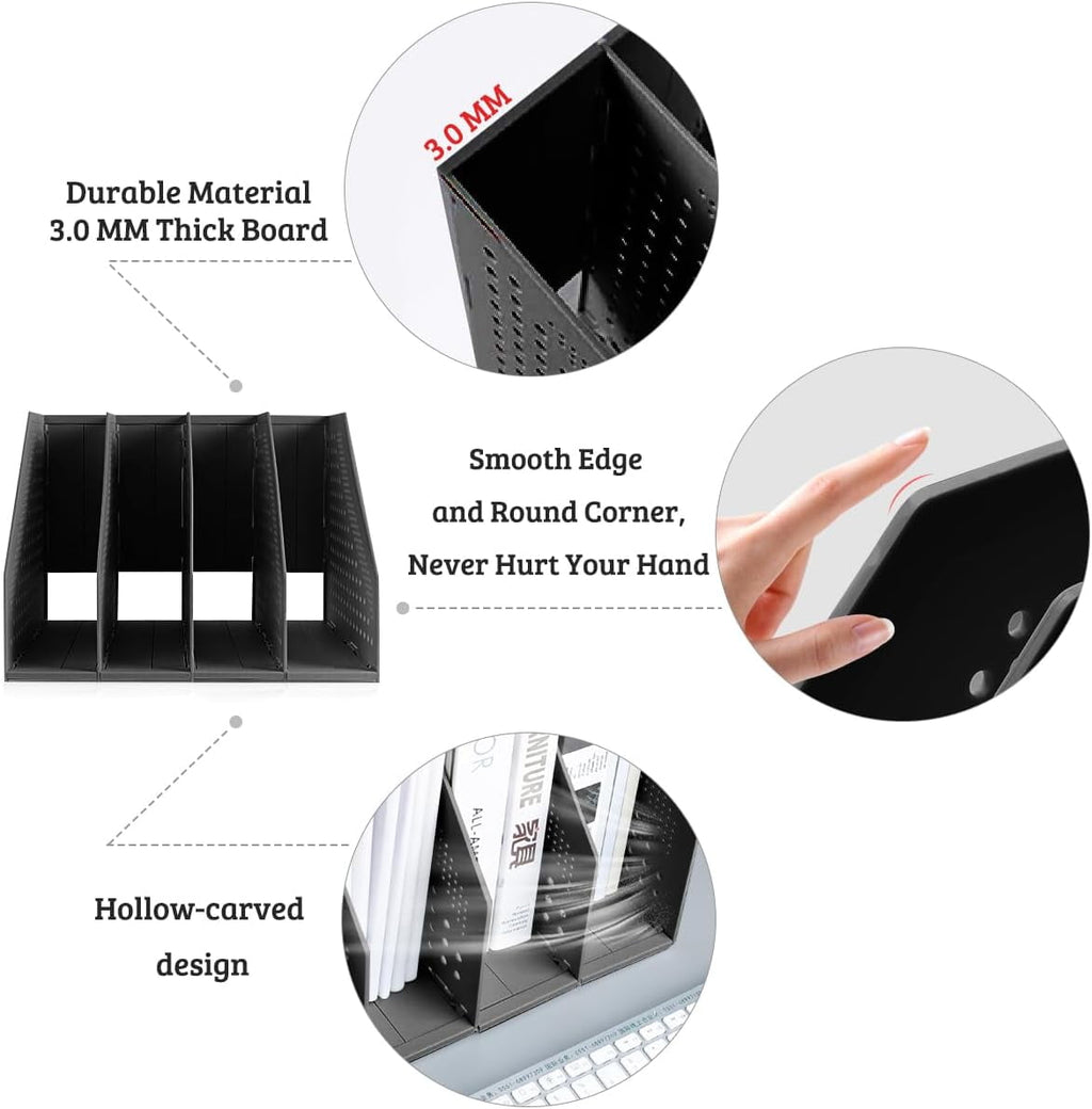 SAYEEC Black Collapsible Magazine File Holder Plastic 3-Compartment Vertical File Organizer, Sturdy Desk Folder Rack for Office, School & Ho - Image 2