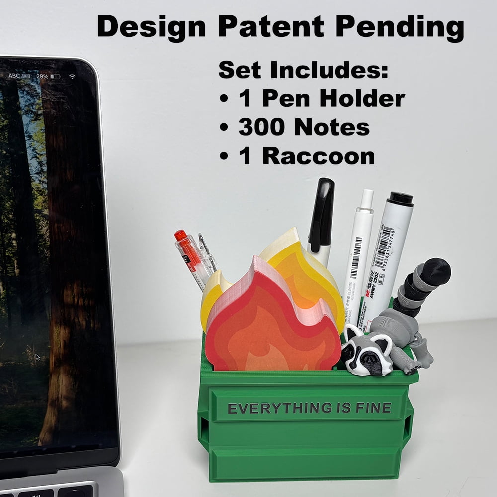 Funny Dumpster Fire Pen Holder with 300 Sticky Notes Cute Desk Organizer for Office, White Elephant Gag Gift for Cowo... - Image 2