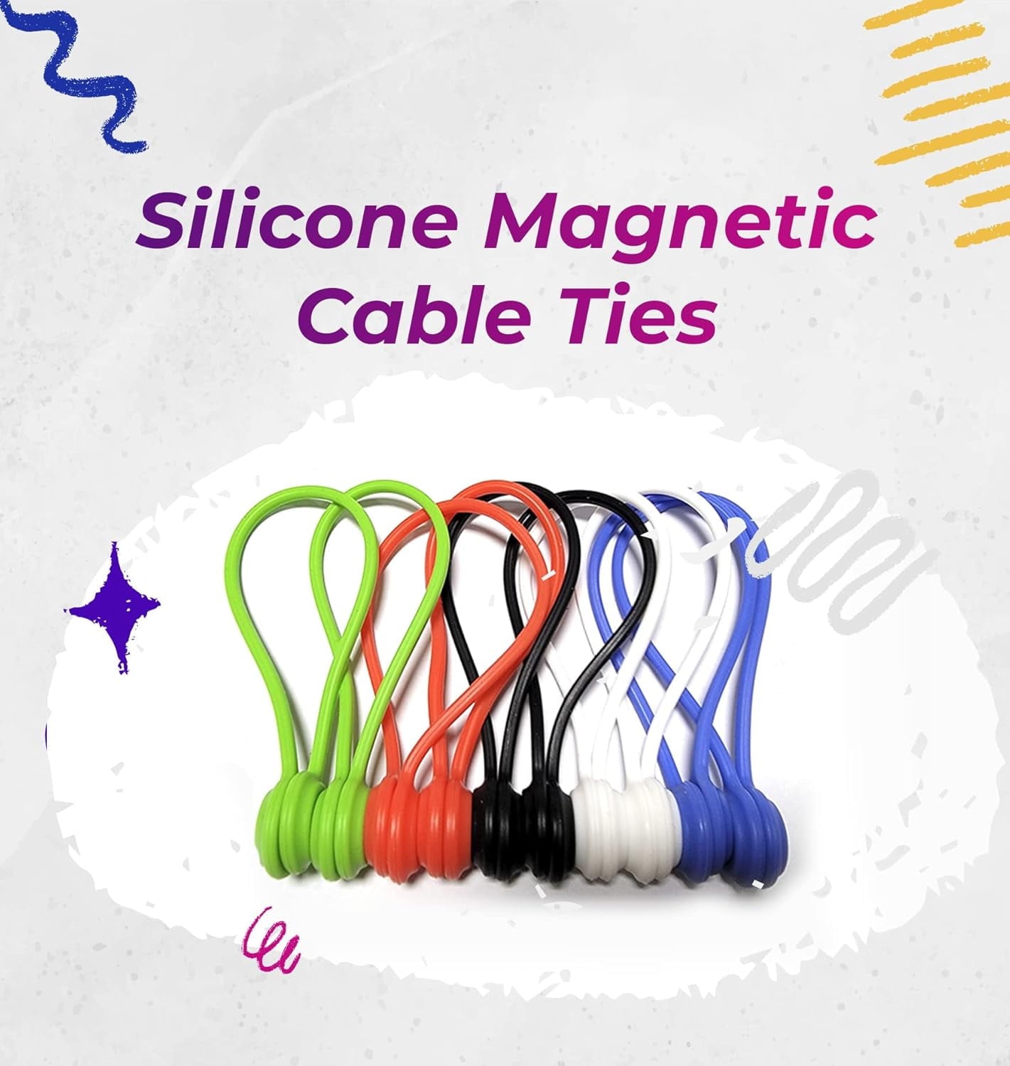 20 Pack Reusable Silicone Magnetic Cable Ties - Twist Ties for Home/Office Cord Wrap, Cable Organizer, Magnetic Cord ... - Image 2