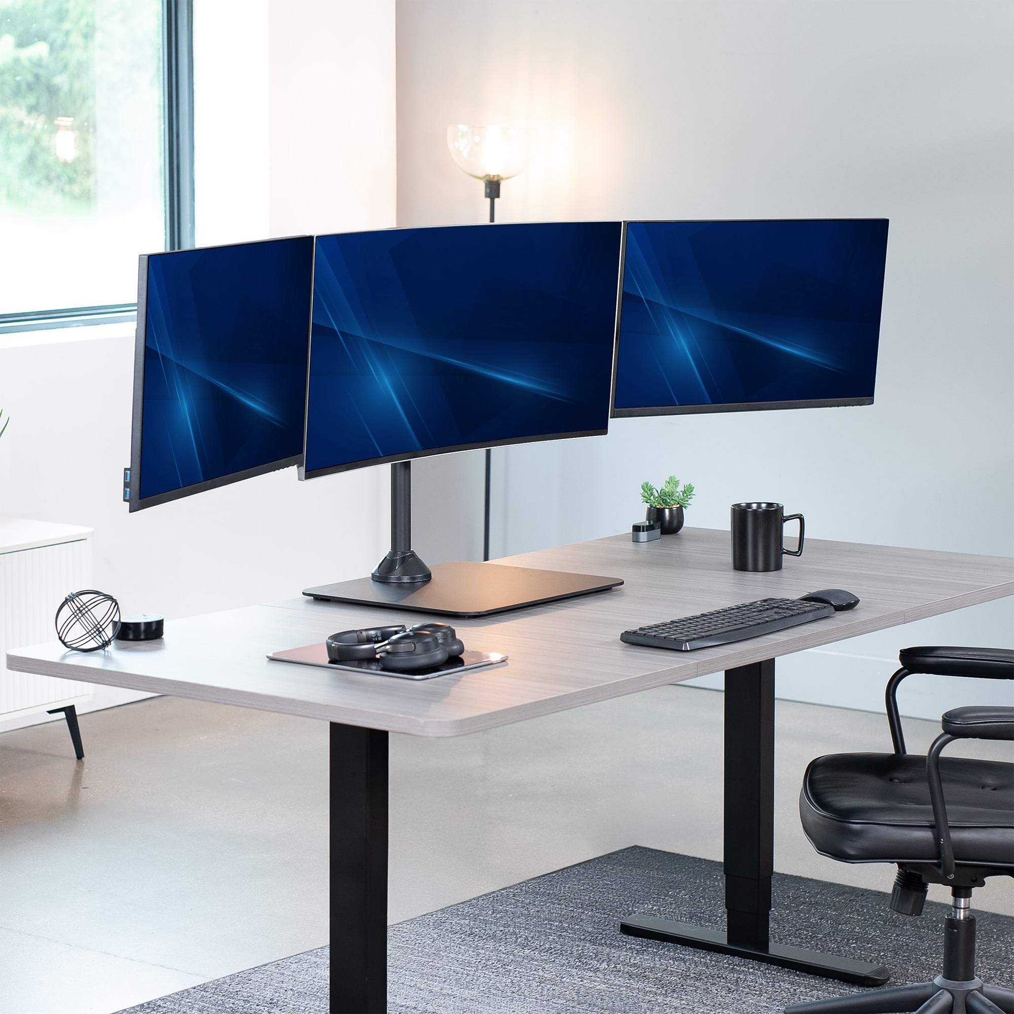 Telescoping Triple Computer Monitor Desk Mount, Heavy Duty Stand - Image 2