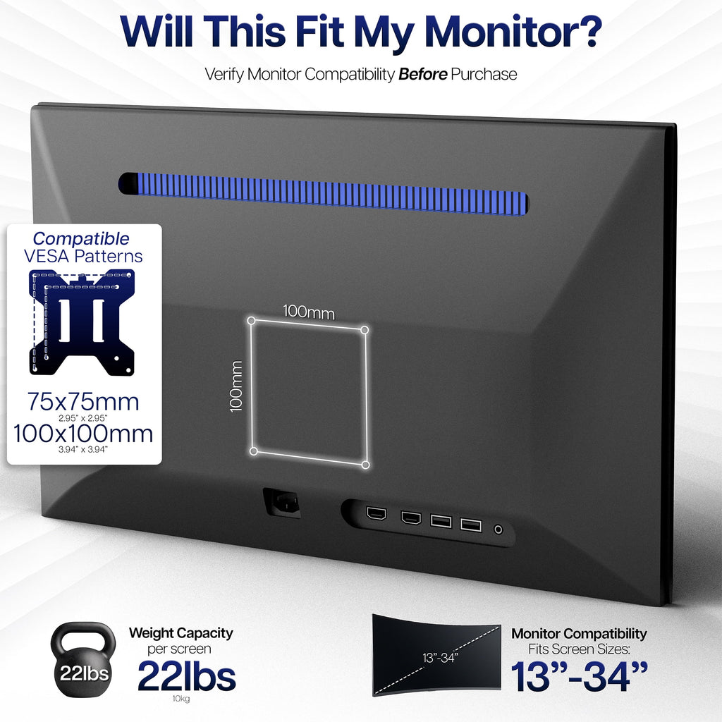 Dual LCD Monitor Vertical Stand Mount, Fits 2 Ultrawide Screens up to 34" - Image 6