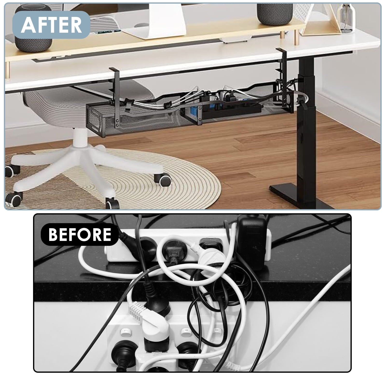 LOVJOYSE Cable Management, 25'' Cable Management Under Desk No Drill, Metal Cord Organizer with Clamp for Standing Desk, Cable Organizer for - Image 4
