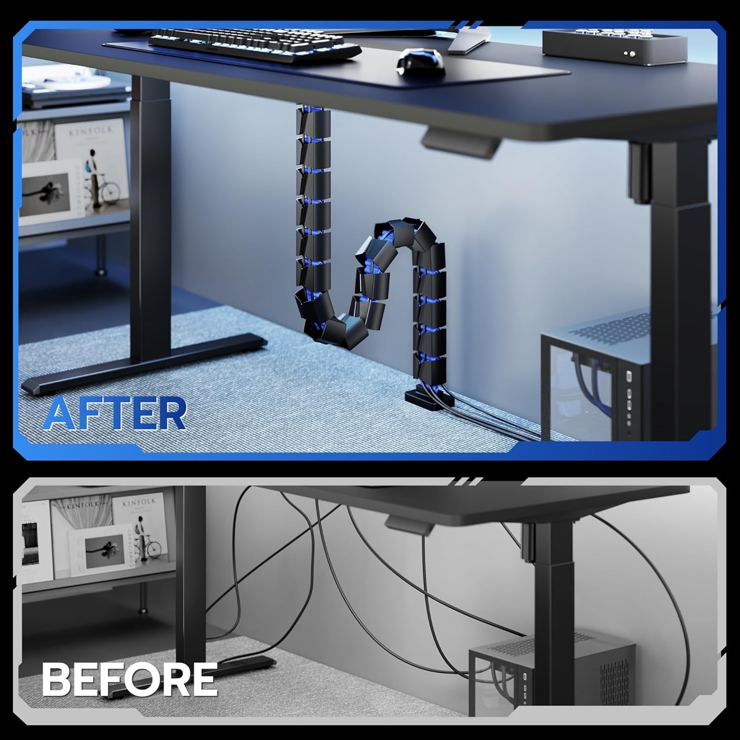 Under Desk Cable Management Spine, Magnetic Vertebrae Cable Management for Standing Desk, Length Adjustable Cord Orga... - Image 5