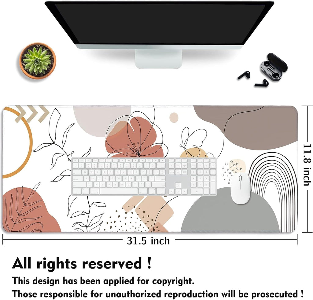 Mats on Top of Desks, Large Desk Mat, Cute Mousepad, Boho Mouse Pad, Abstract Mid Century Modern Tropical, Neutral Of... - Image 2