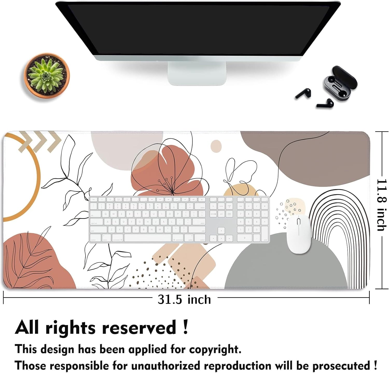 Mats on Top of Desks, Large Desk Mat, Cute Mousepad, Boho Mouse Pad, Abstract Mid Century Modern Tropical, Neutral Of... - Image 2