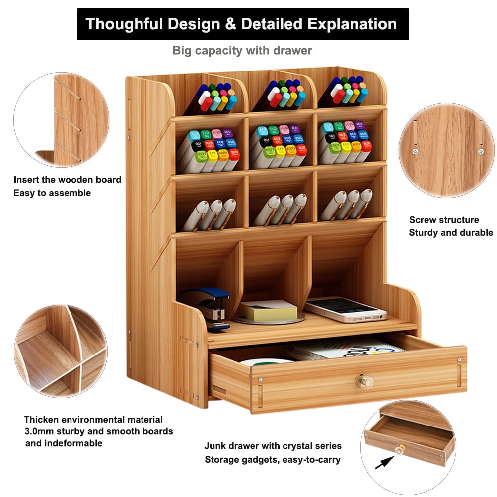 Pen Holder Organizer,Wooden Desk Organizer,Multi-Functional DIY Pen Holder, Pen and Marker Organizer for Desk - Image 3