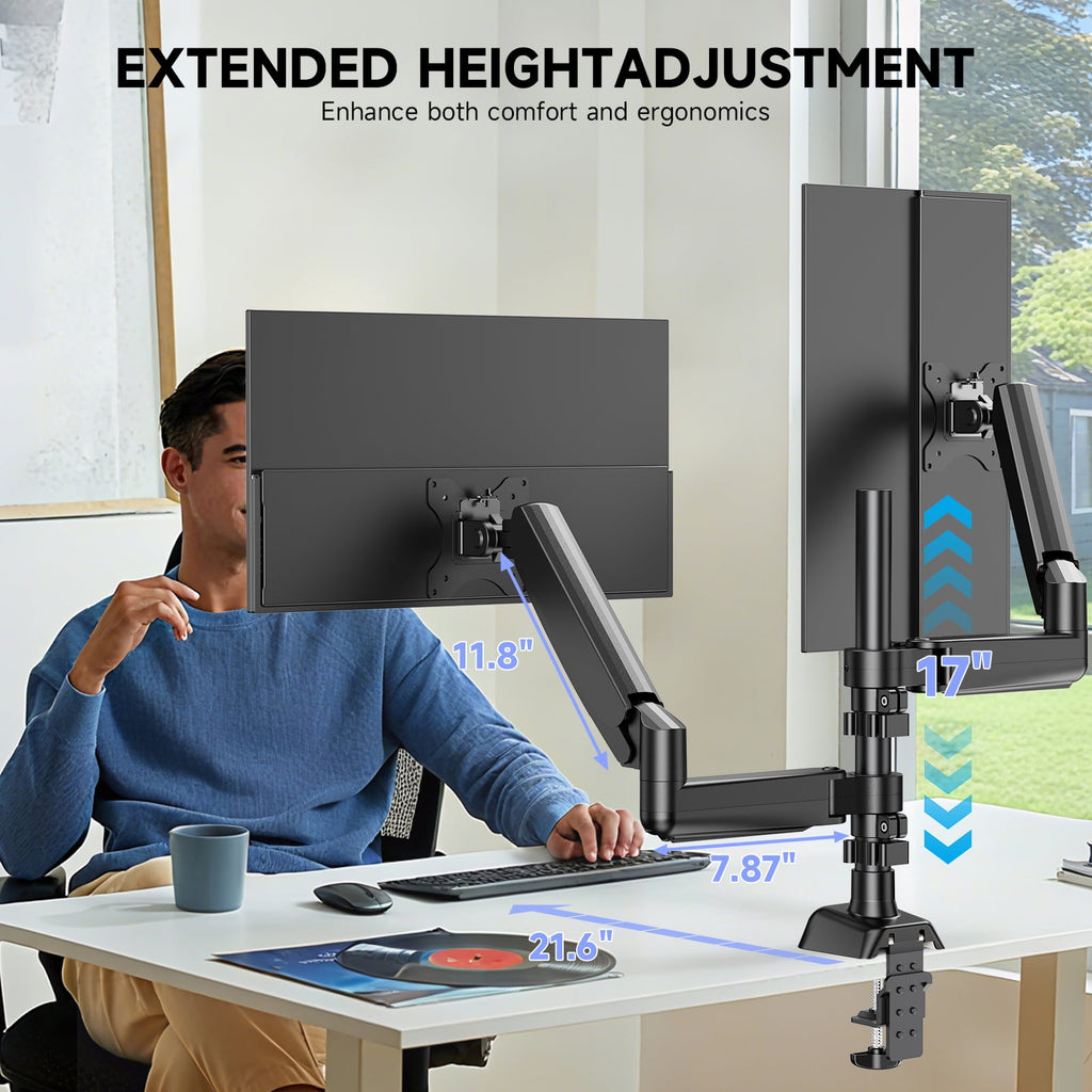Dual Monitor Stand - Full Adjustable Monitor Desk Mount Swivel Vesa Bracket with C Clamp, Grommet Mounting Base for 13 to 32 Inch Computer S - Image 3